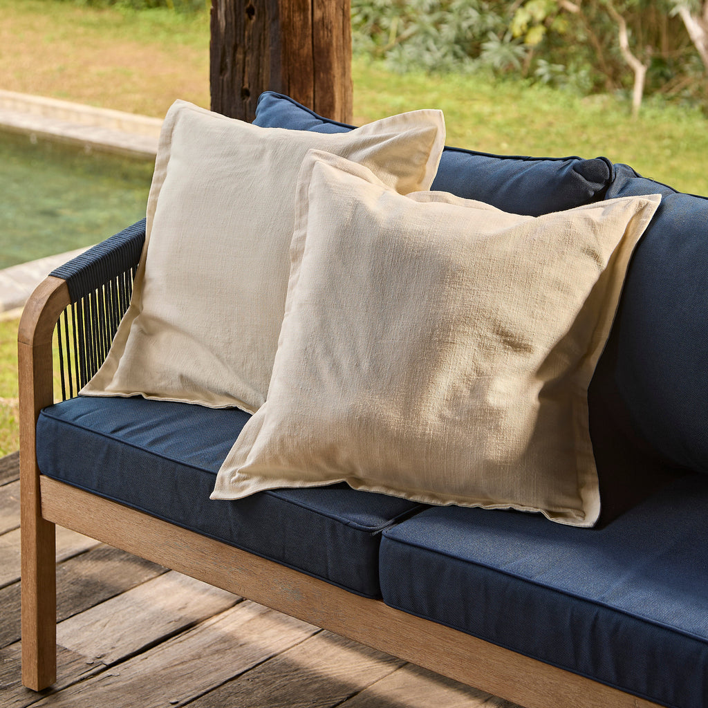 Shiro Brushed Light Acacia Garden Corner Sofa - Navy Rope