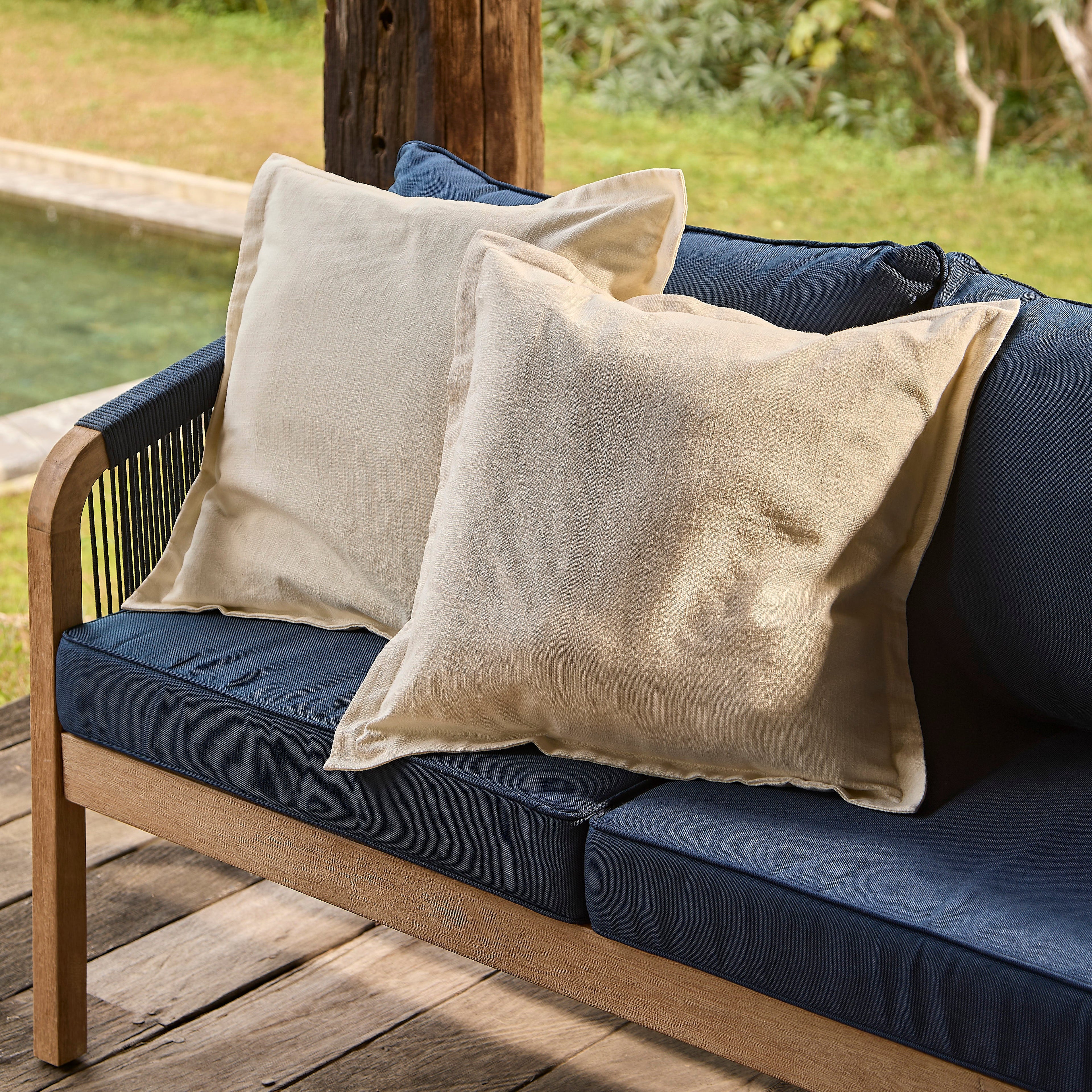 Shiro Brushed Light Acacia Garden Corner Sofa - Navy Rope