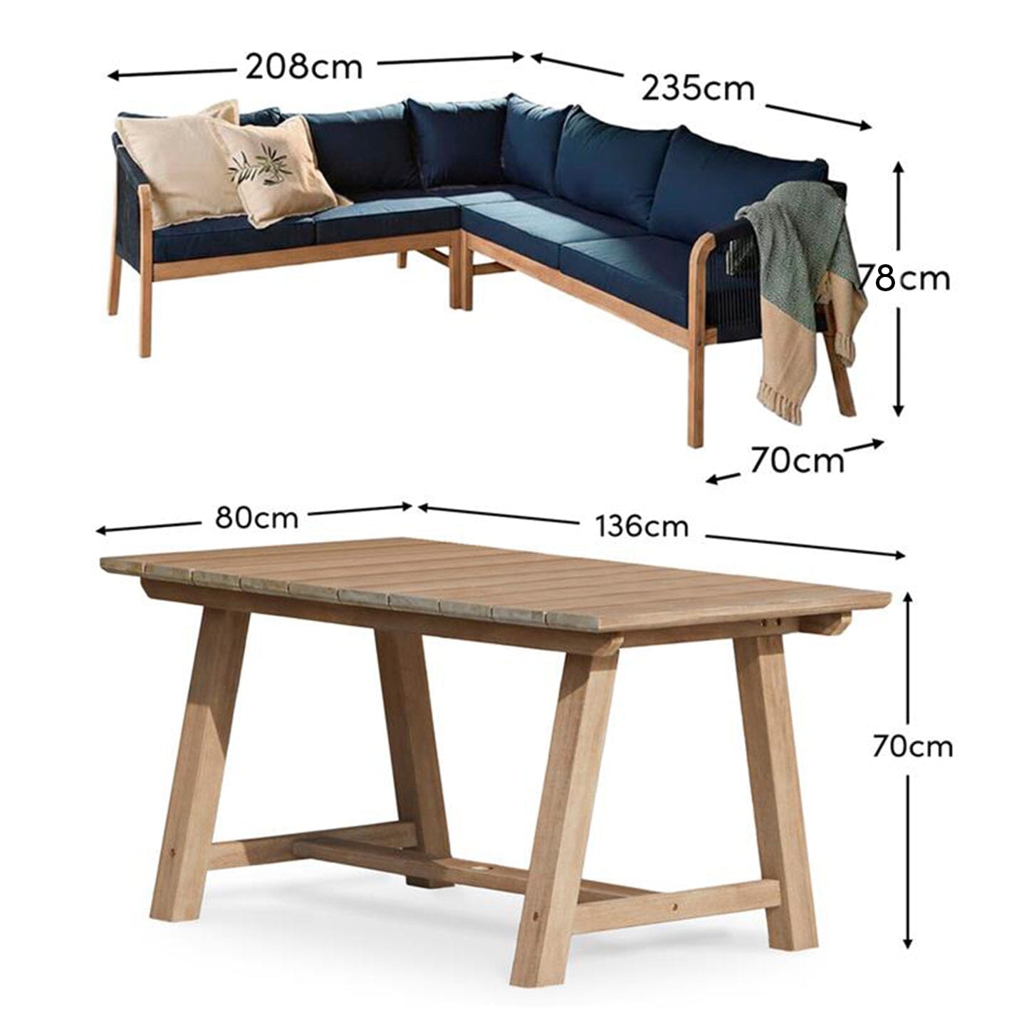 Shiro 5 Seater Wooden Garden Corner Sofa with Dining Table - Navy