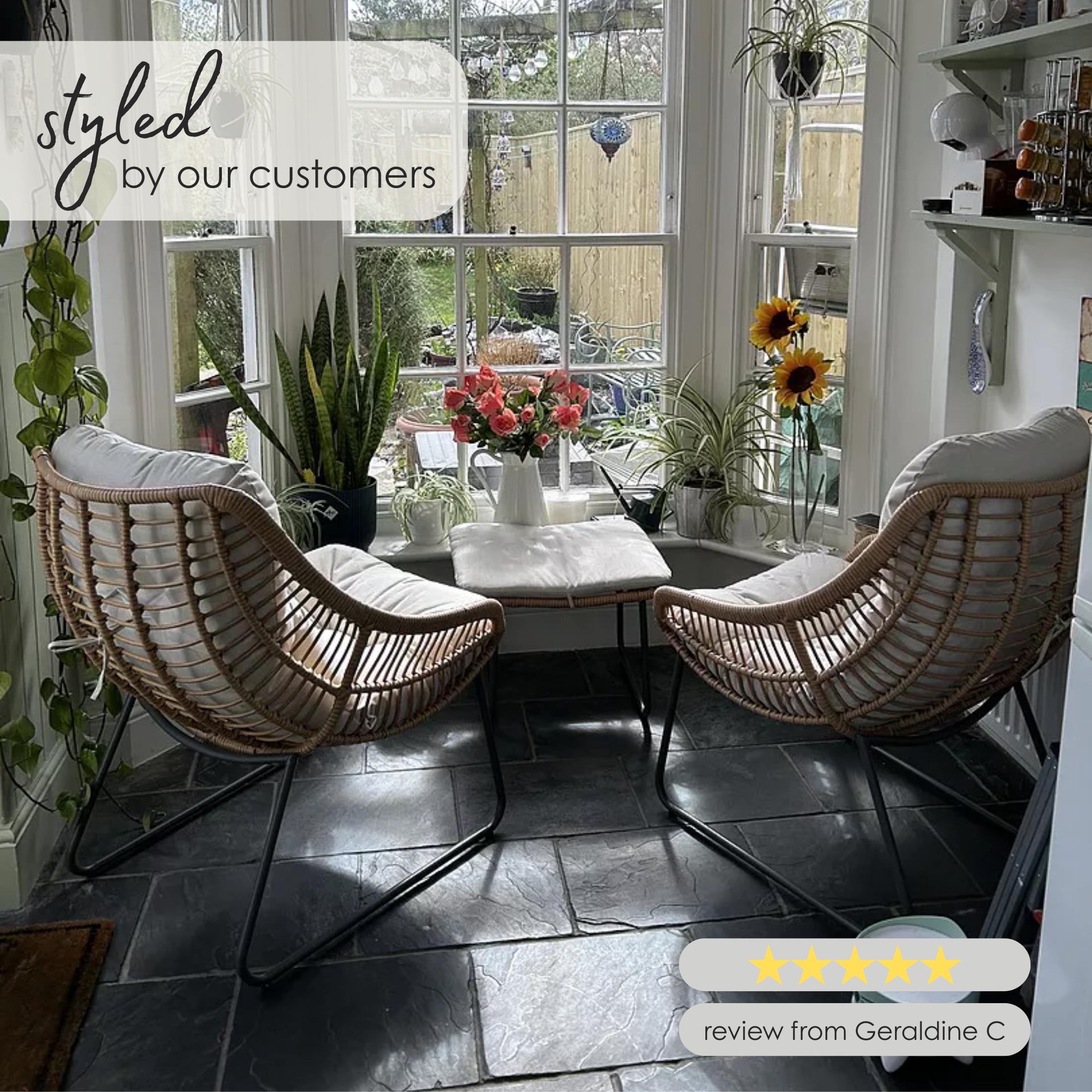 Tahiti Beige Rattan Garden Chair with Footstool