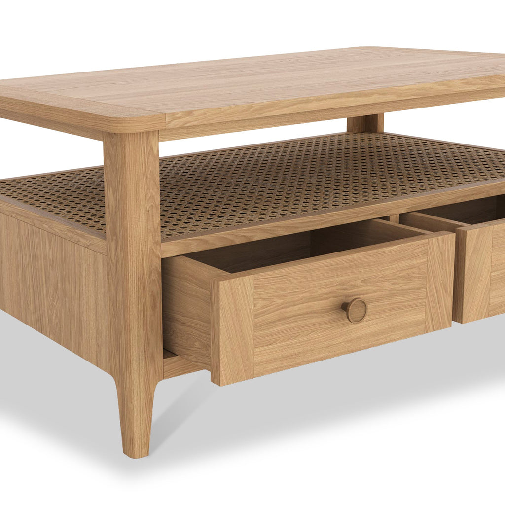 Albany Oak & Rattan 2 Drawer Coffee Table