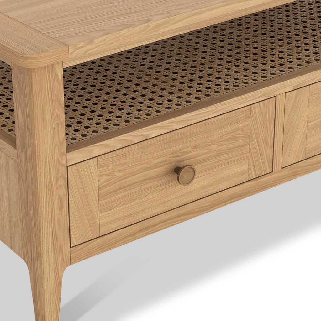 Albany Oak & Rattan 2 Drawer Coffee Table