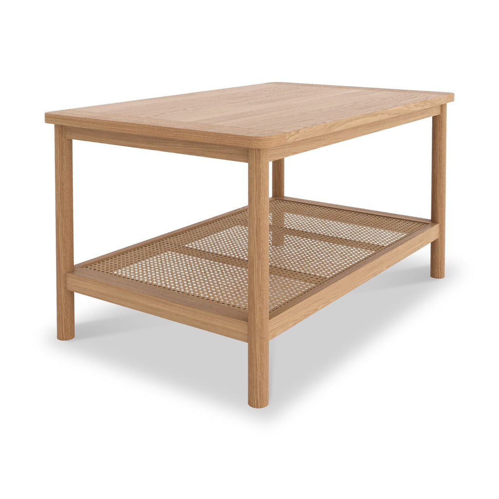 Albany Oak & Rattan Coffee Table with Shelf