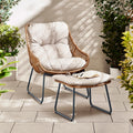 Tahiti Beige Rattan Garden Chair with Footstool