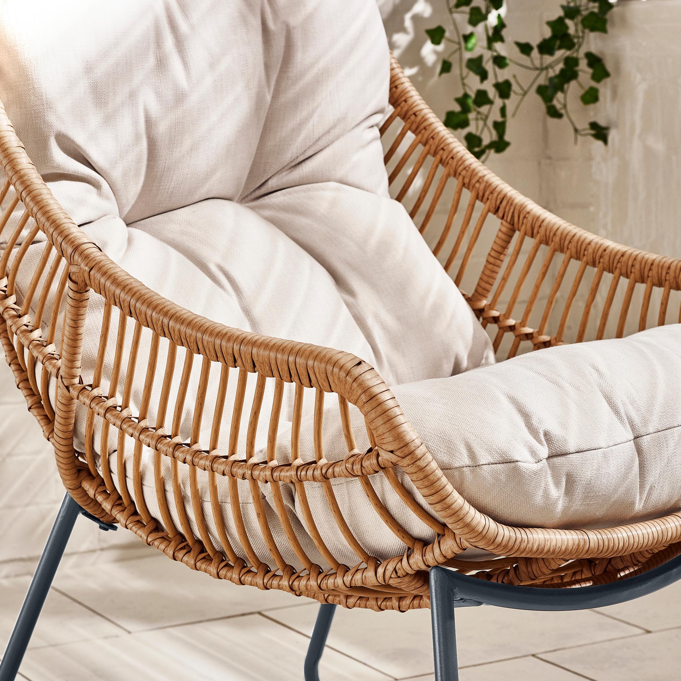 Tahiti Beige Rattan Garden Chair with Footstool