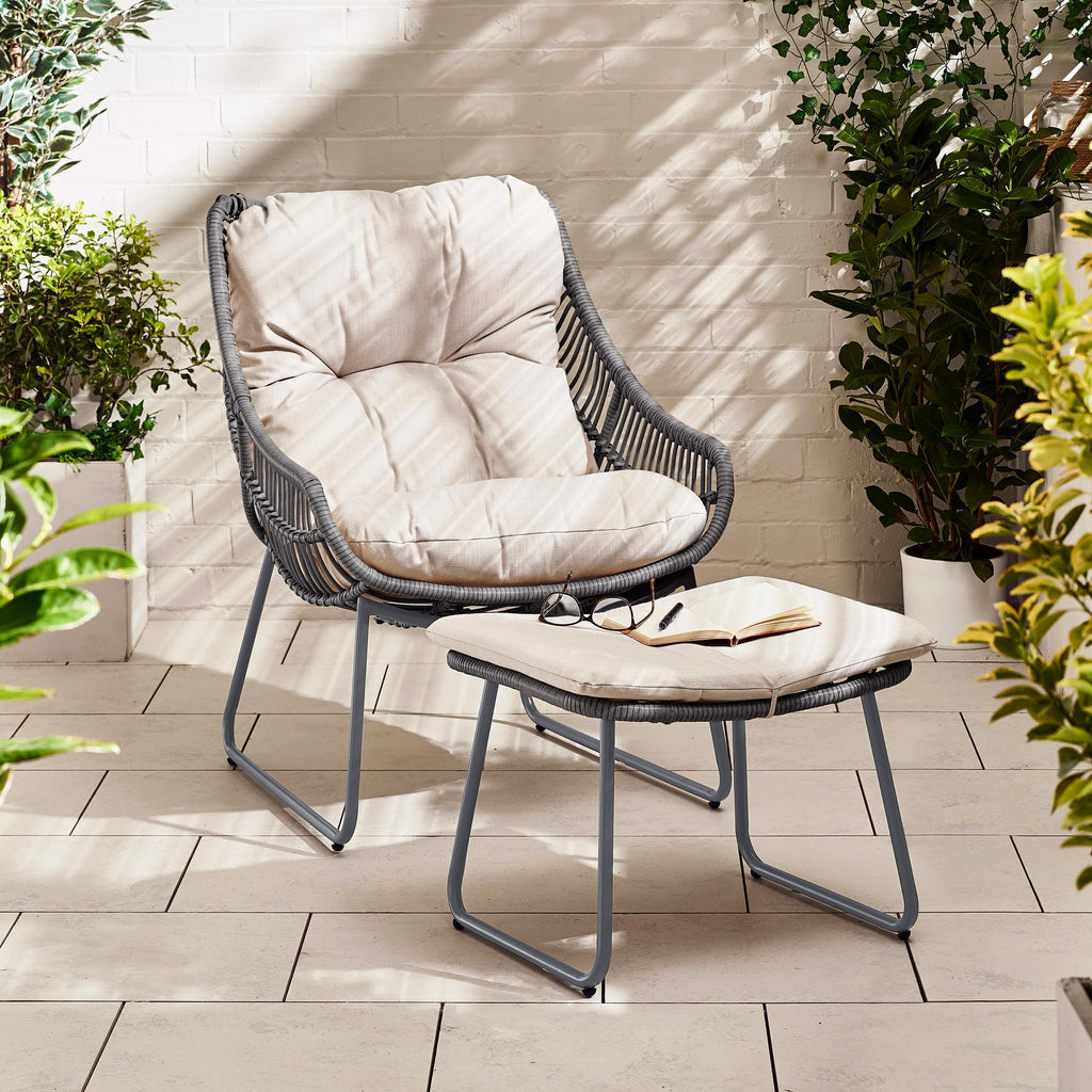 Tahiti Grey Rattan Garden Chair with Footstool
