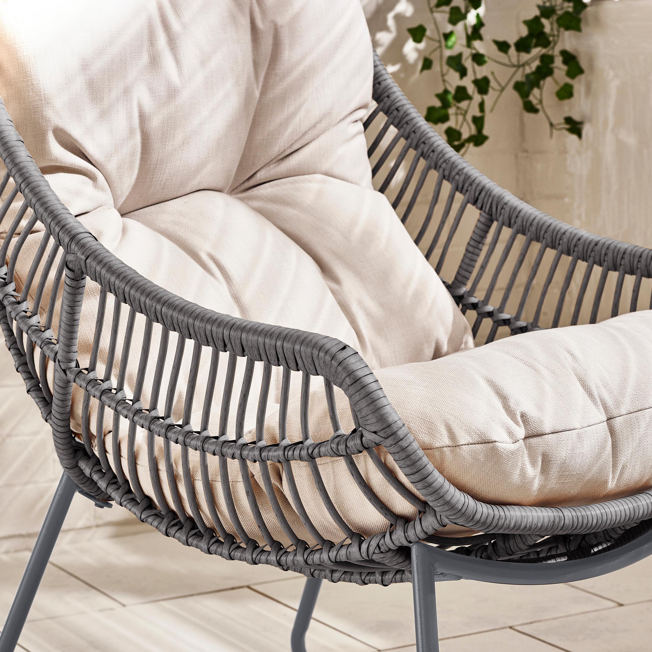 Tahiti Grey Rattan Garden Chair with Footstool