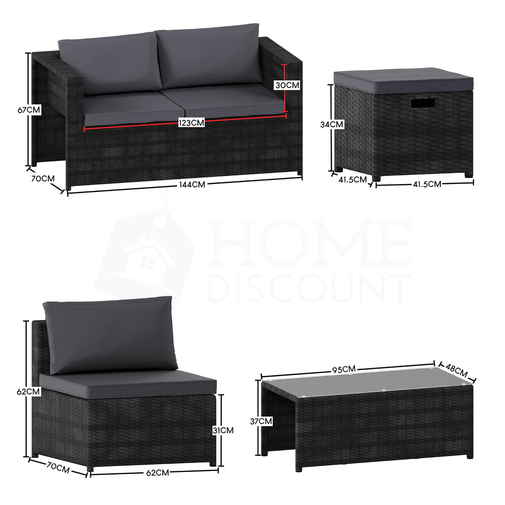 Islay 6 Seater Rattan Set, Black