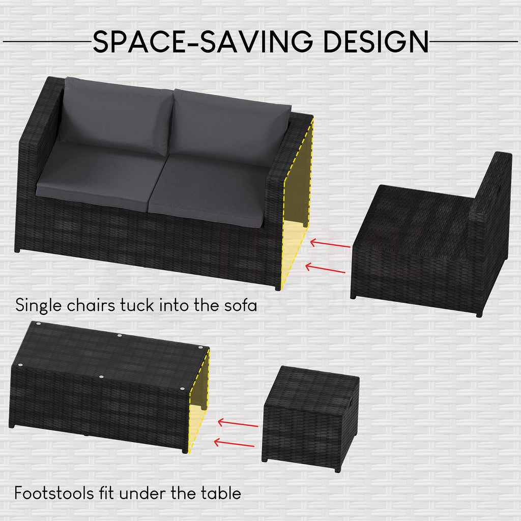 Islay 6 Seater Rattan Set, Black