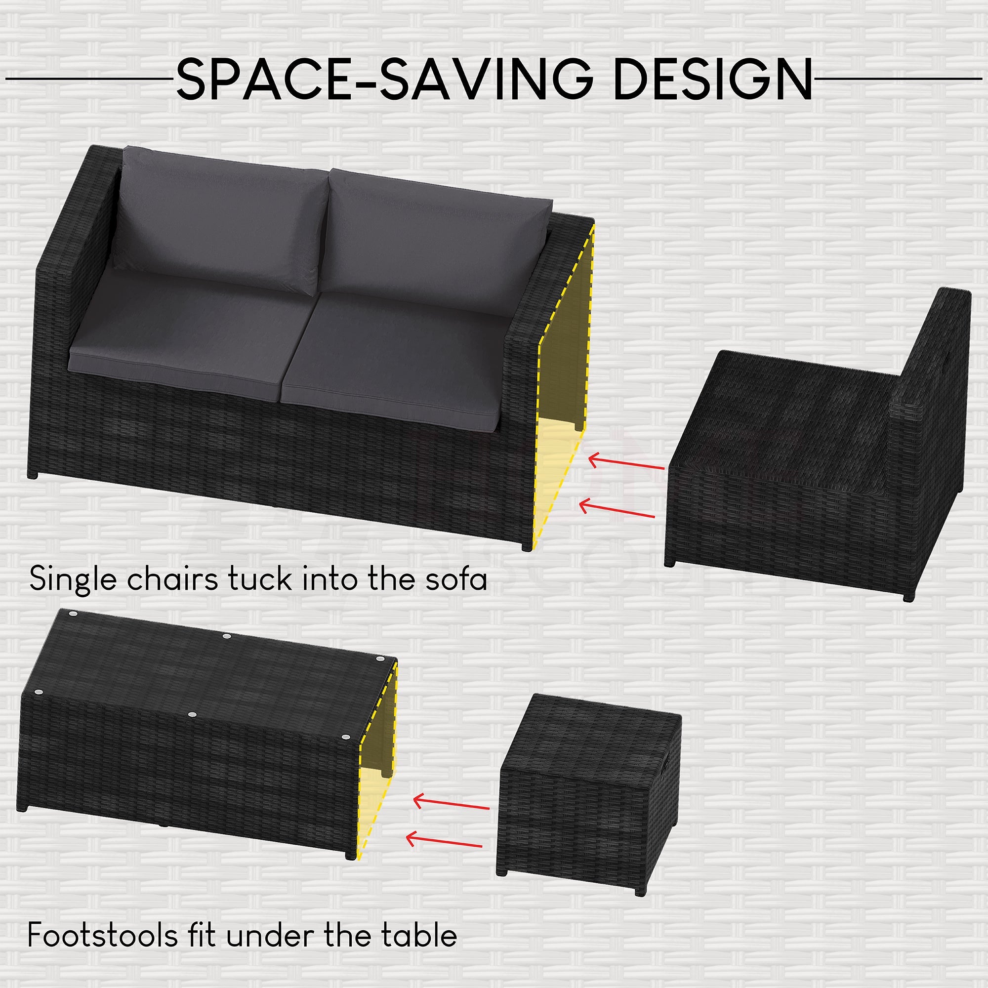 Islay 6 Seater Rattan Set, Black