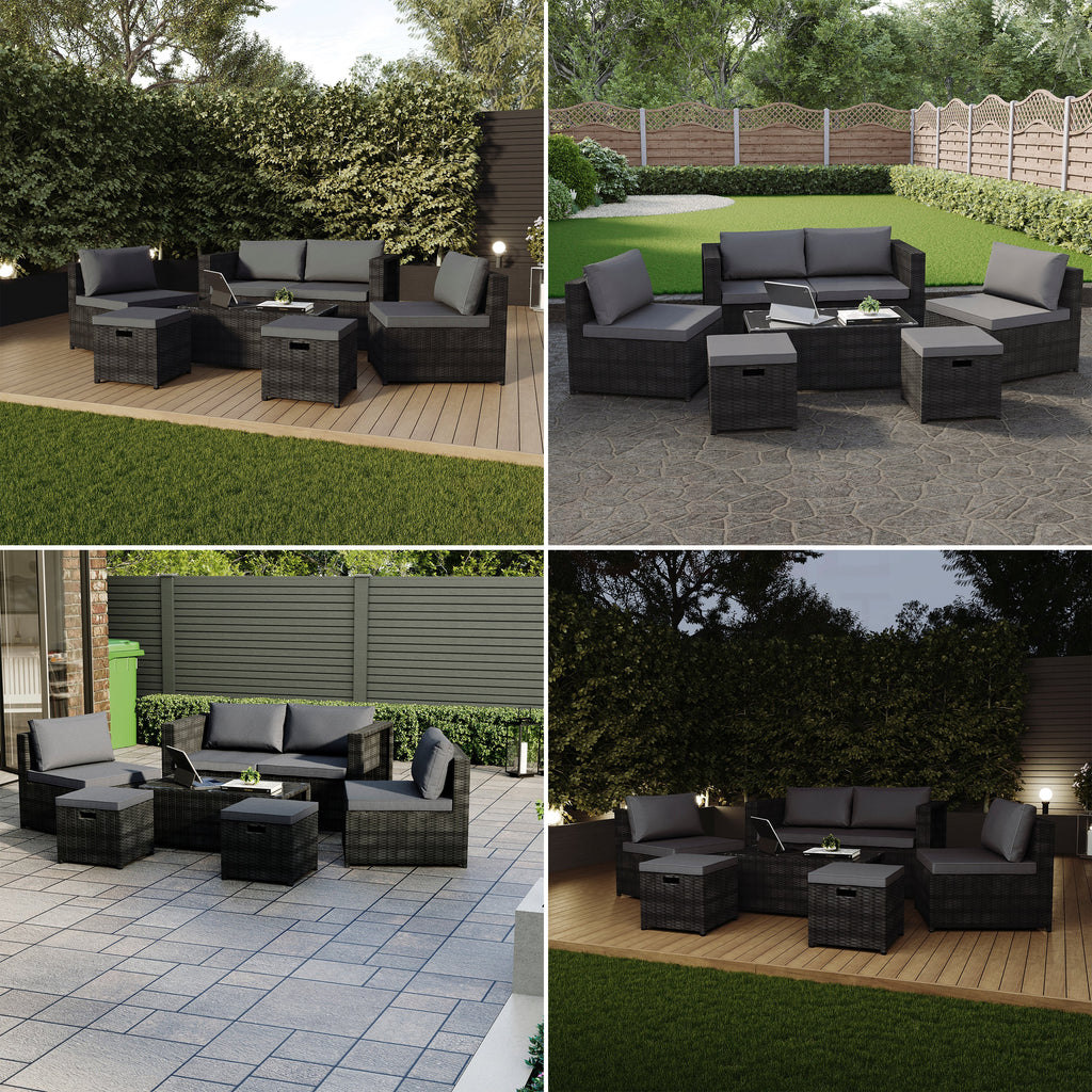 Islay 6 Seater Rattan Set, Black