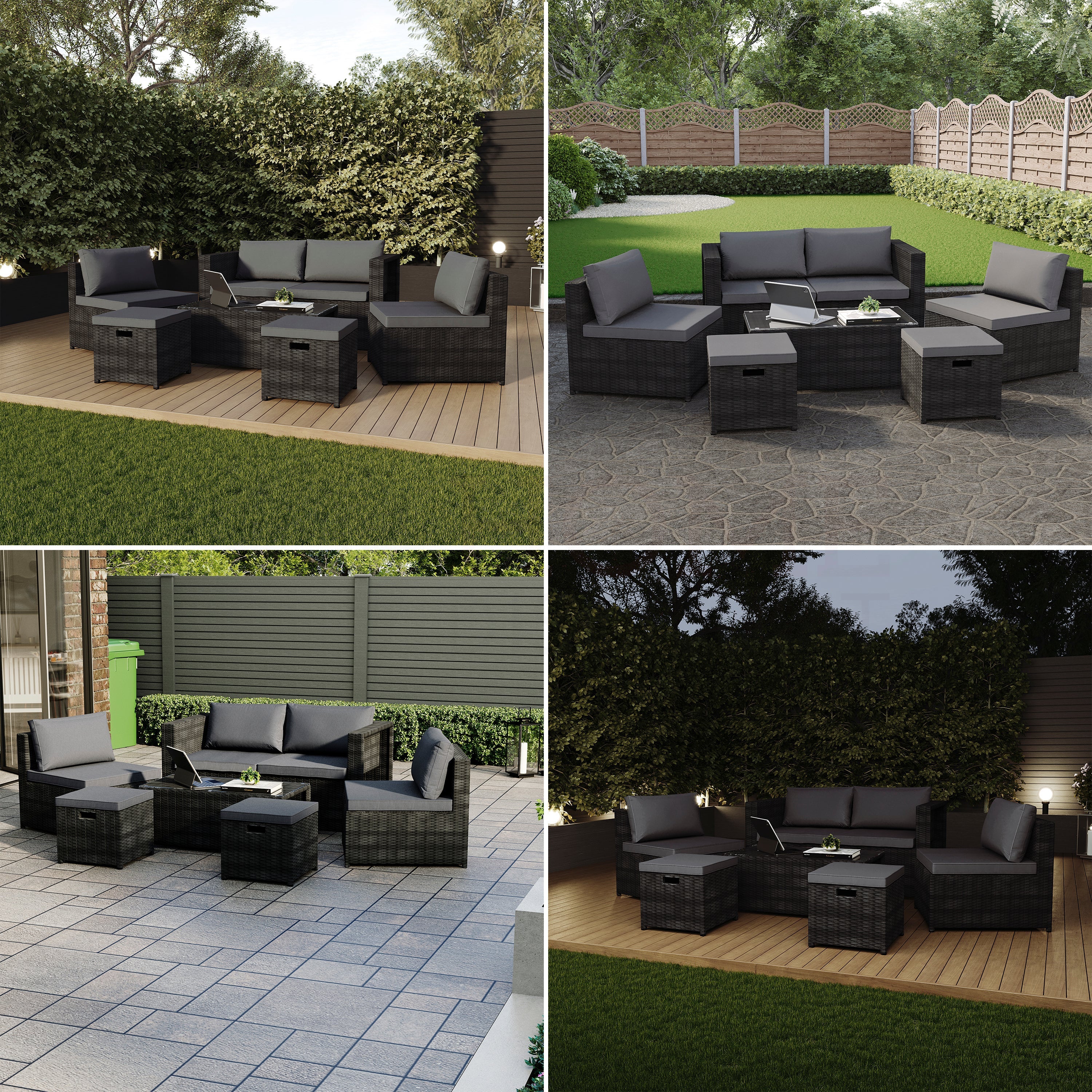 Islay 6 Seater Rattan Set, Black
