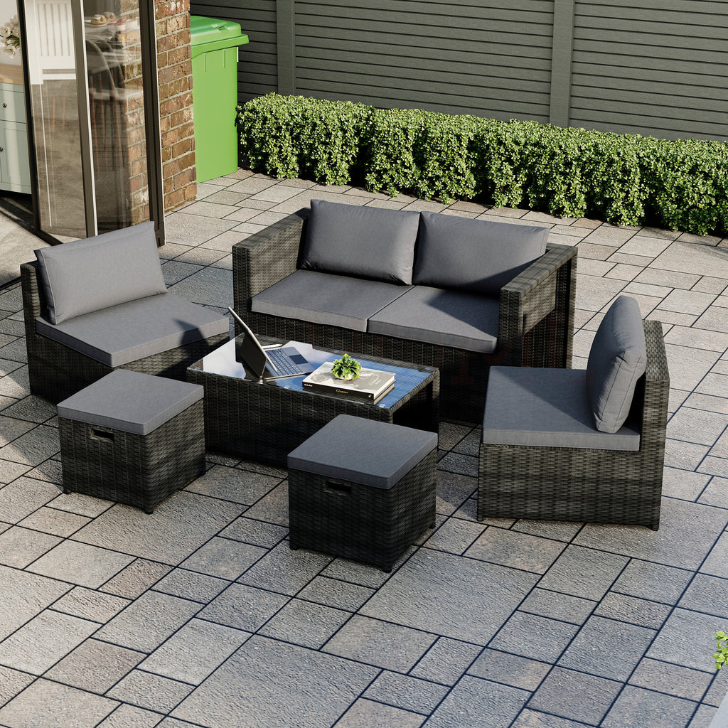 Islay 6 Seater Rattan Set, Black