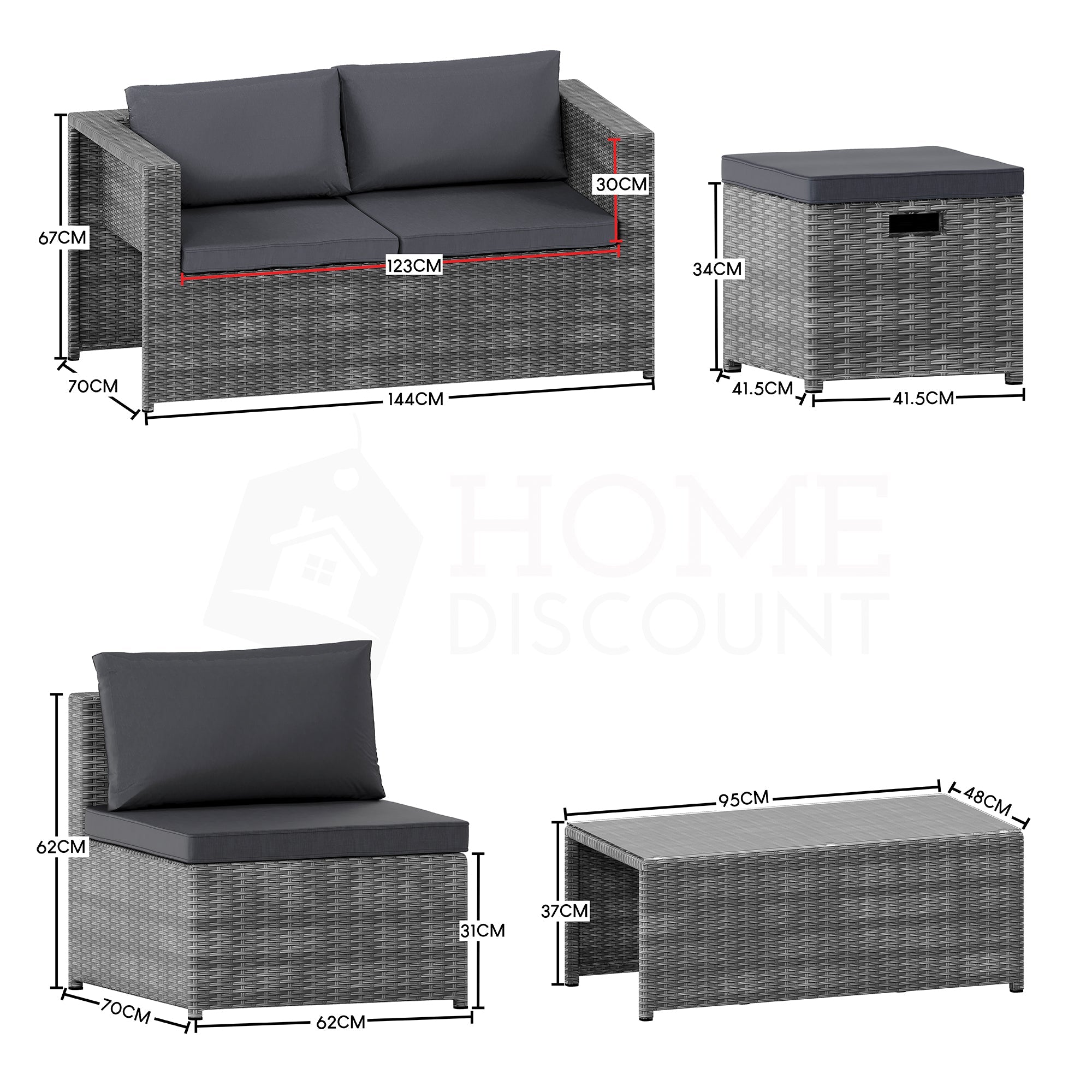 Islay 6 Seater Rattan Set, Grey