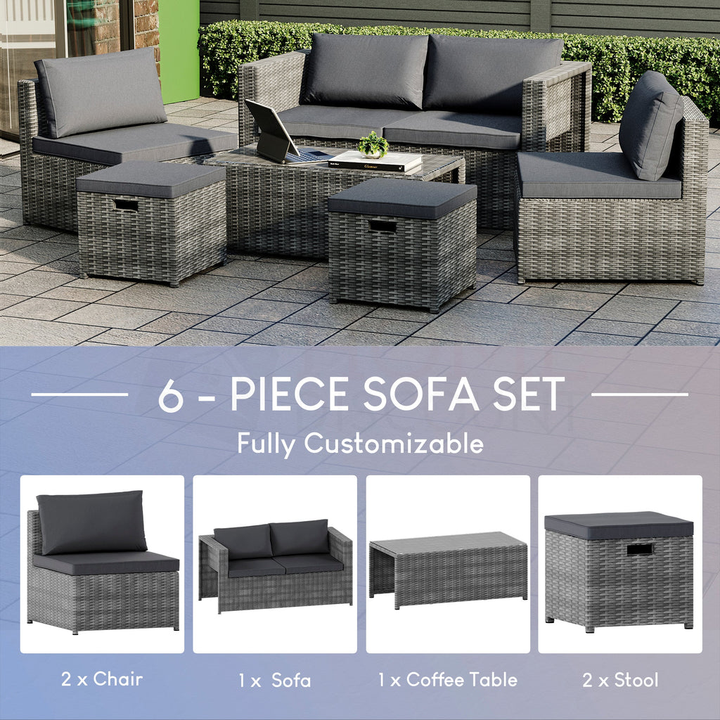 Islay 6 Seater Rattan Set, Grey