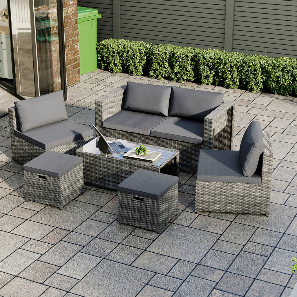 Islay 6 Seater Rattan Set, Grey