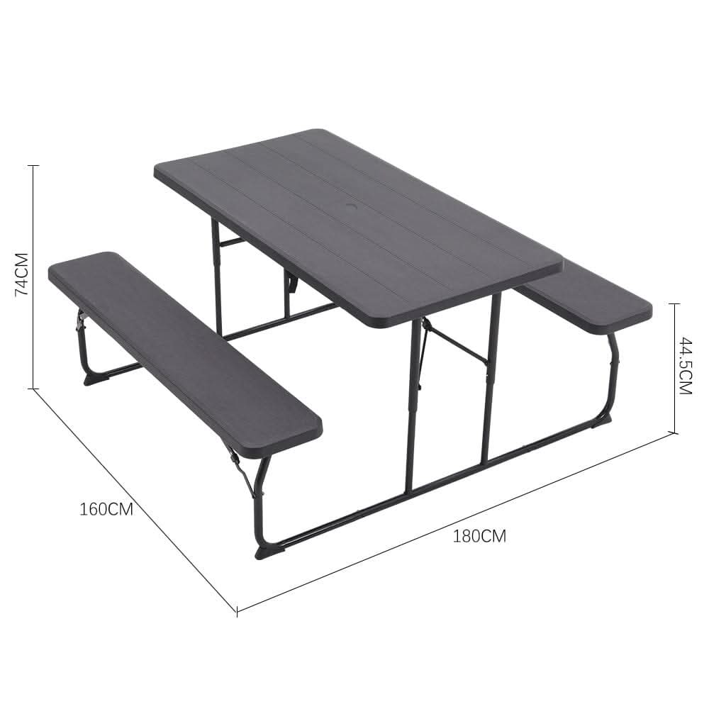 5ft Foldable Picnic Table and Bench Set with Parasol Hole Black/White