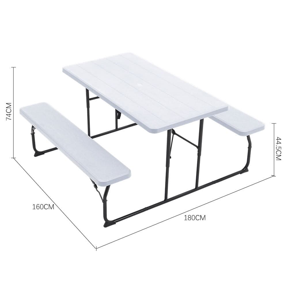 5ft Foldable Picnic Table and Bench Set with Parasol Hole Black/White