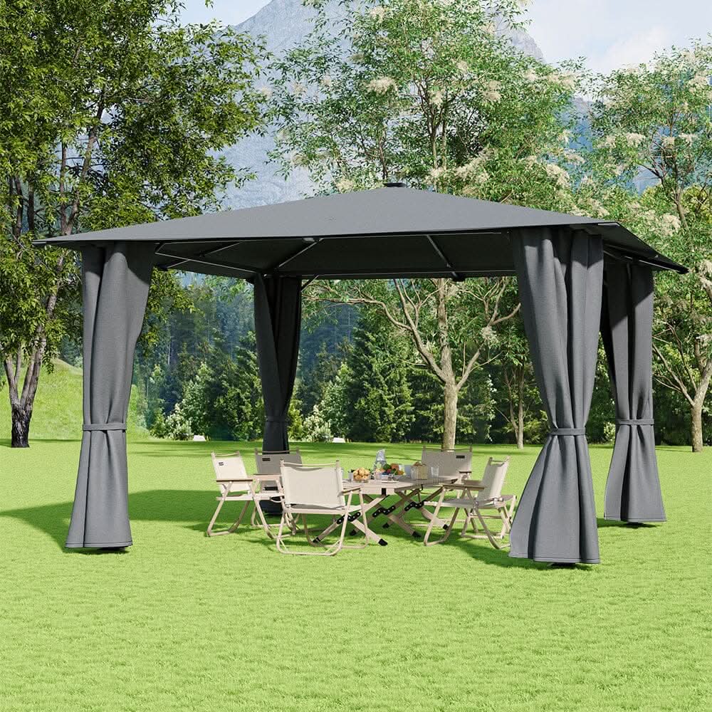 3x3x2.6m / 4x4x2.6m Light Grey / Dark Grey Single Roof Iron Tent with Lights – Square Canopy with Ground Pegs
