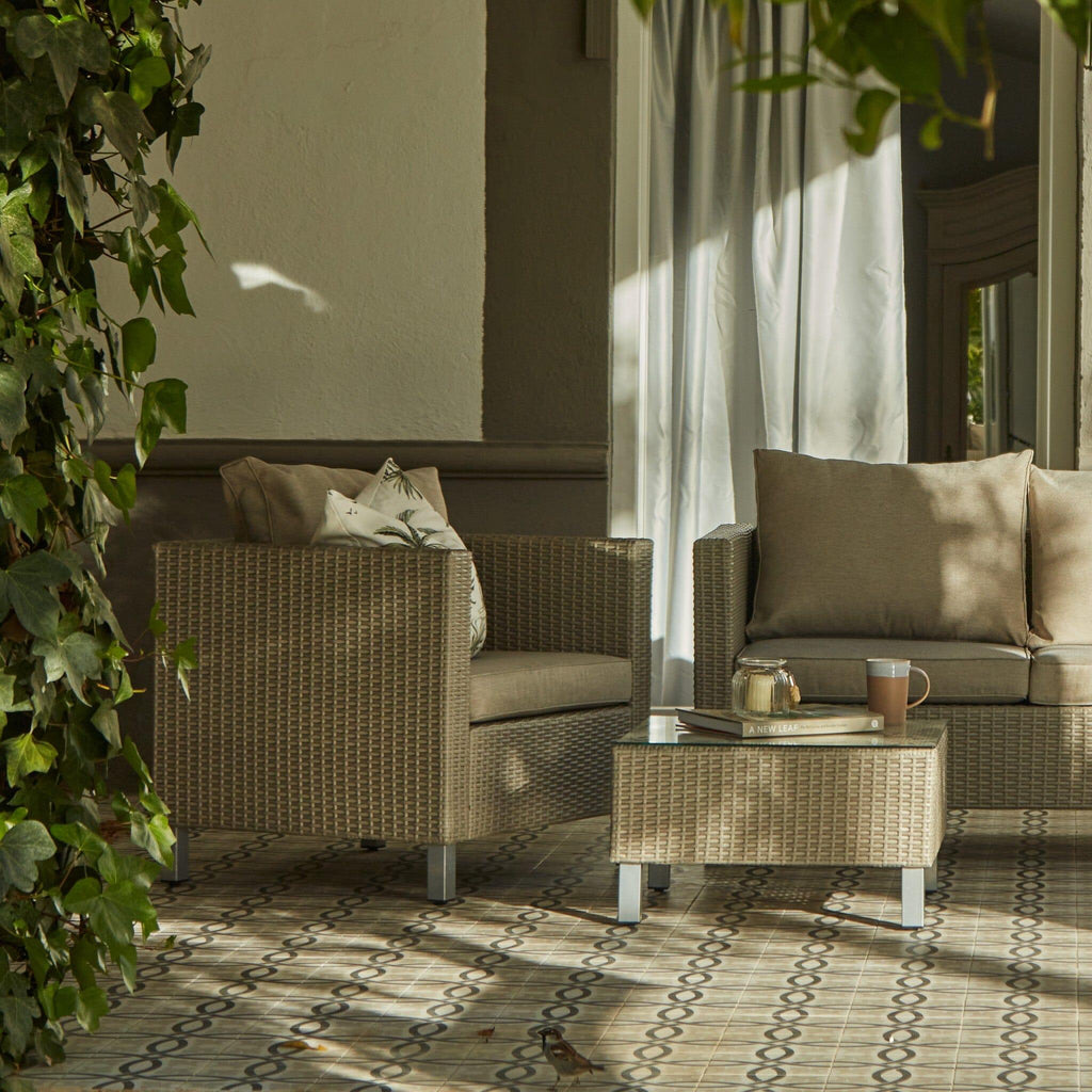 Aria 4 Seater Rattan Garden Sofa & Armchair Set with Coffee Table - Light Grey