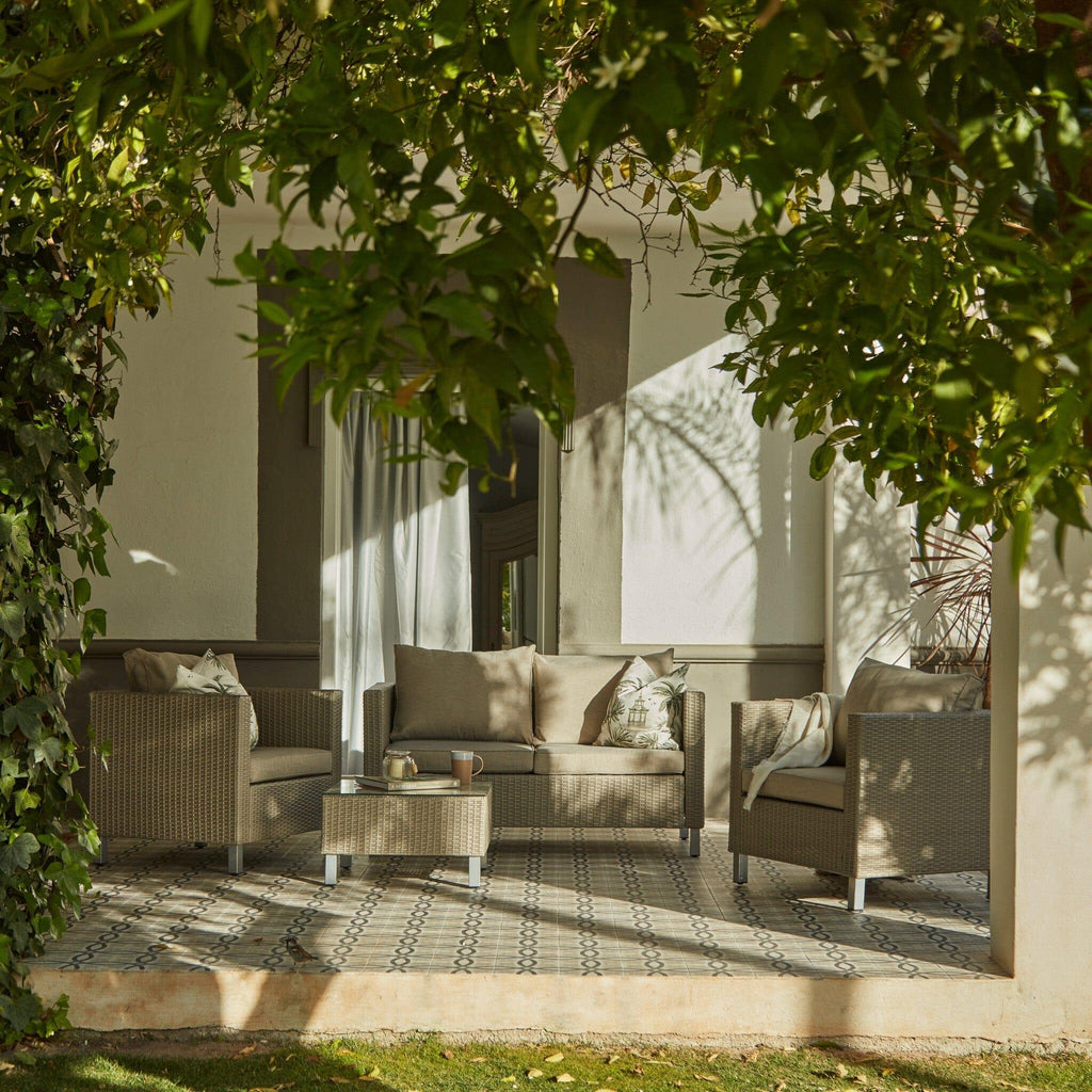 Aria 4 Seater Rattan Garden Sofa & Armchair Set with Coffee Table - Light Grey