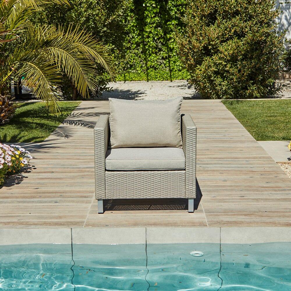 Aria 4 Seater Rattan Garden Sofa & Armchair Set with Coffee Table - Light Grey