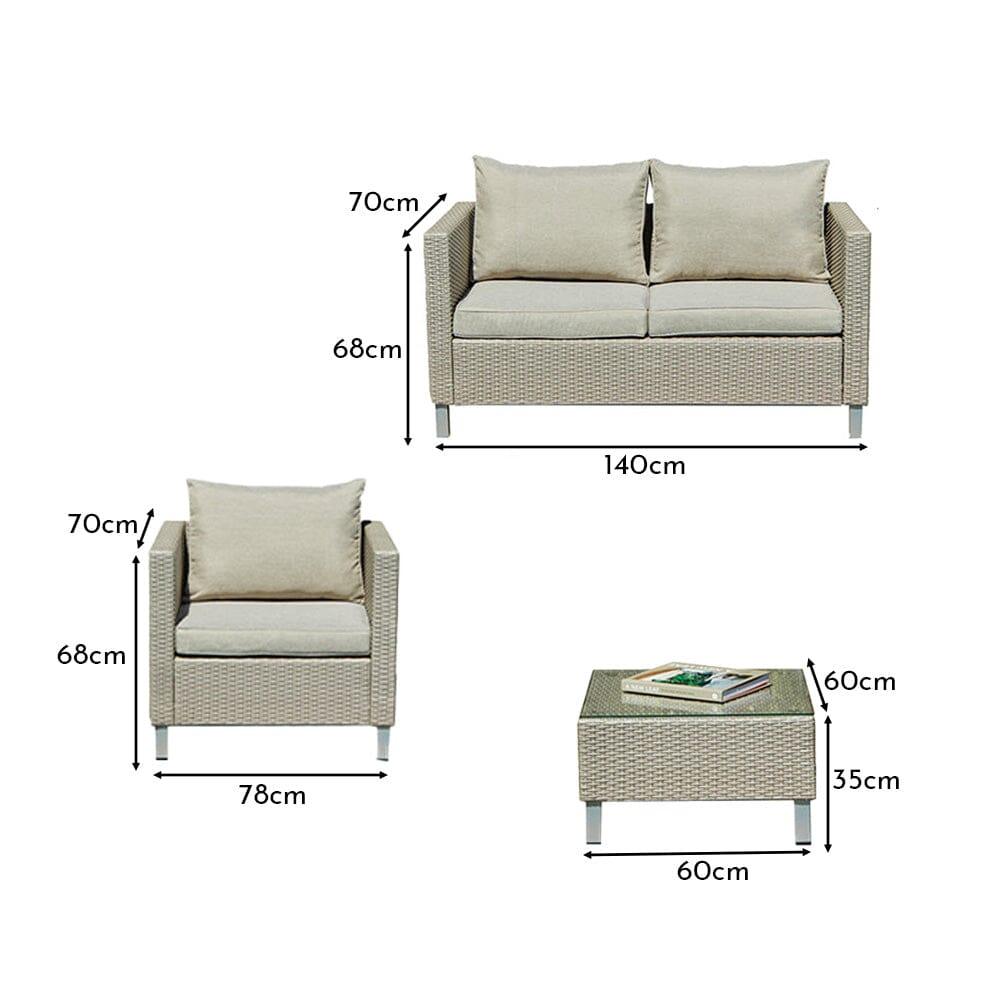 Aria 4 Seater Rattan Garden Sofa & Armchair Set with Coffee Table - Light Grey