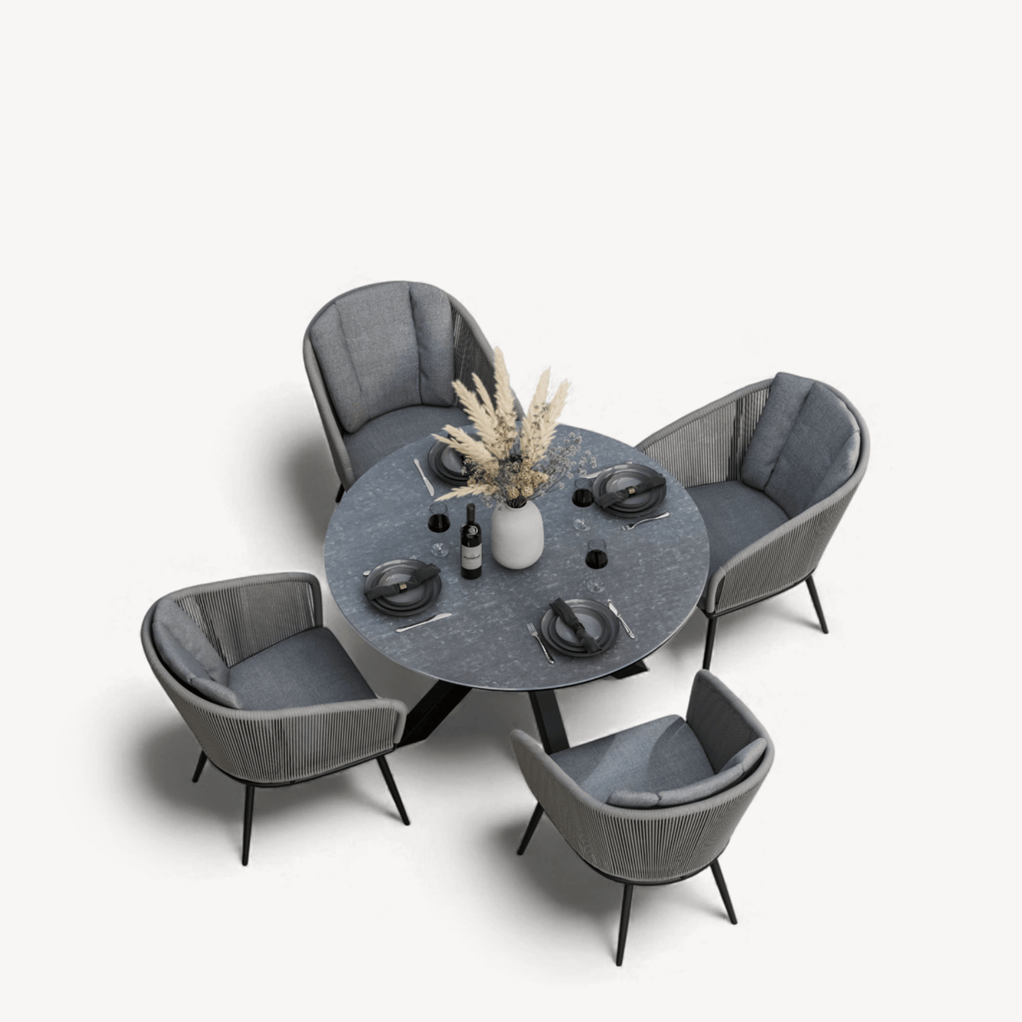 Aspen Outdoor 4 Seater Round Dining Table and Chairs - Grey