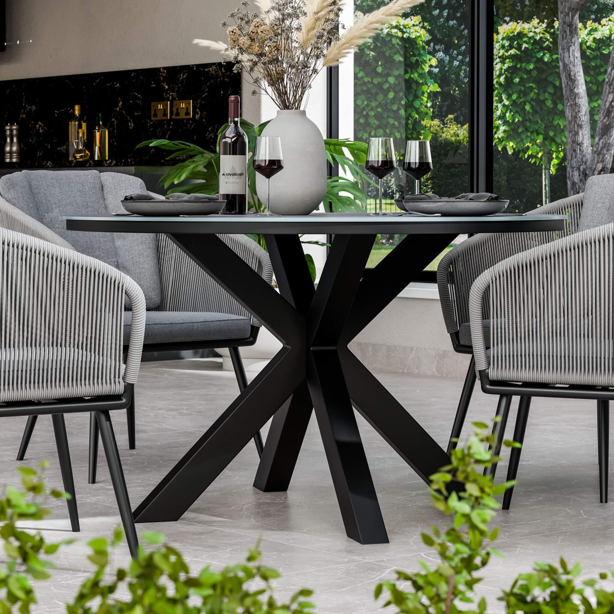 Aspen Outdoor 4 Seater Round Dining Table and Chairs - Grey