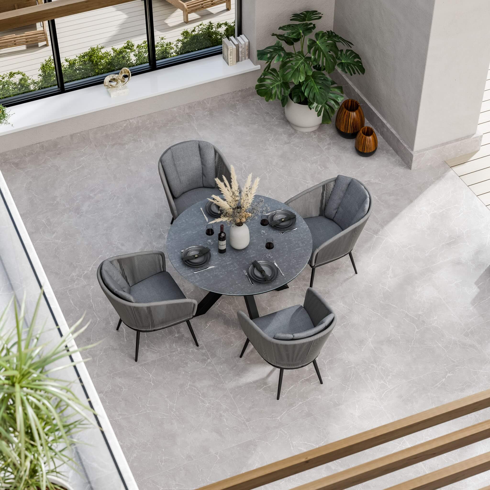 Aspen Outdoor 4 Seater Round Dining Table and Chairs - Grey