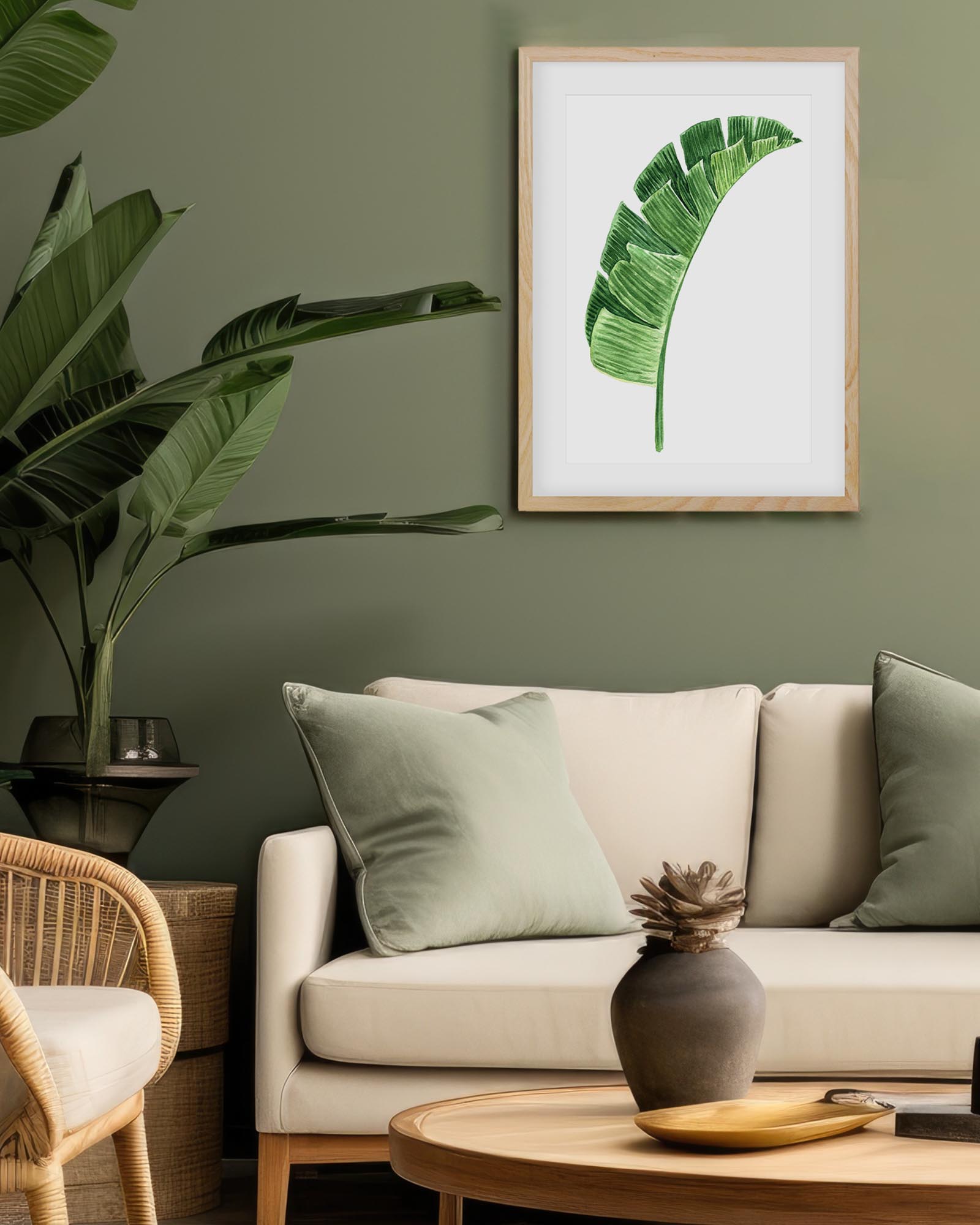 Textured Green Watercolour Leaf Art Print