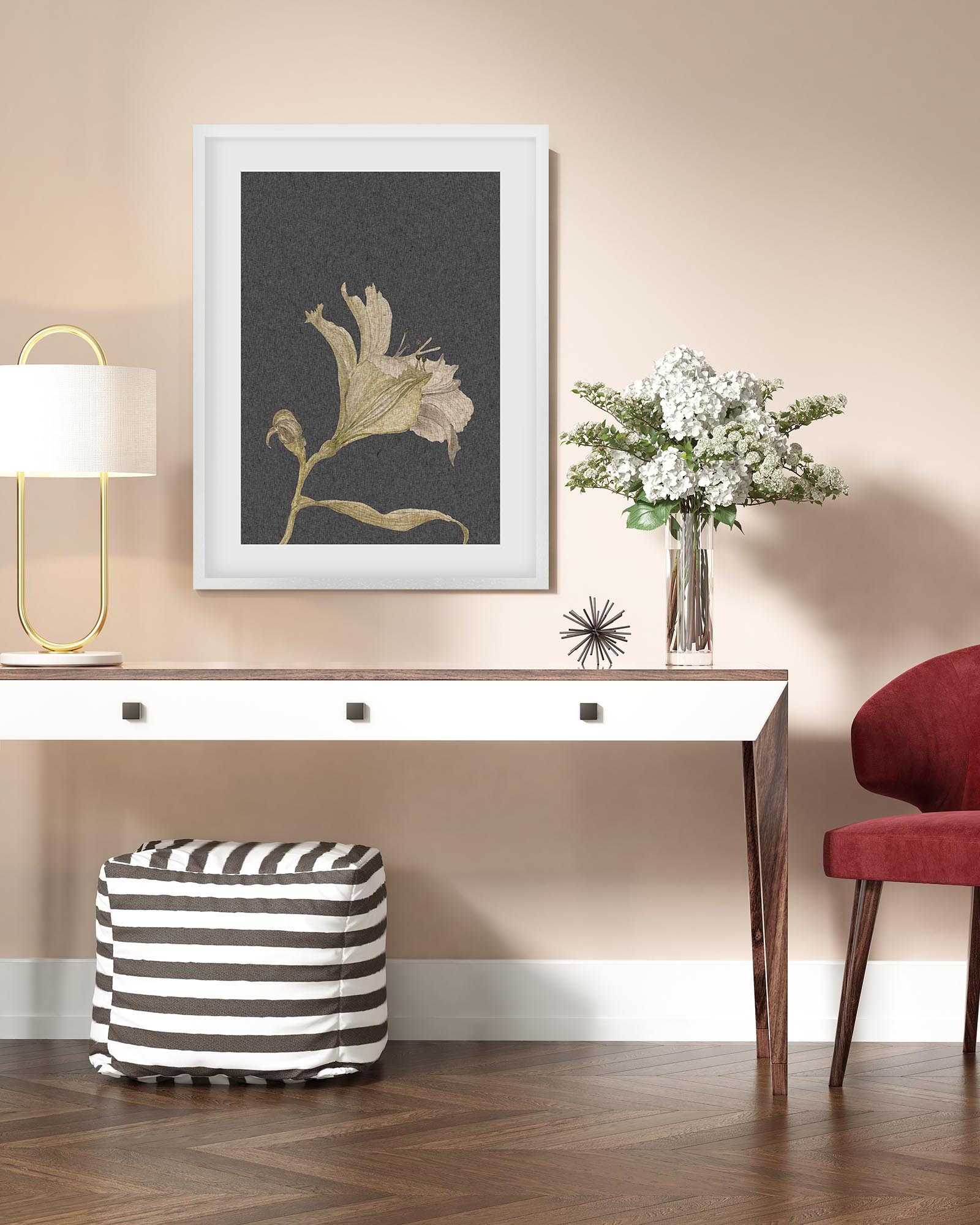 Grey Vintage Floral Stem Art Print