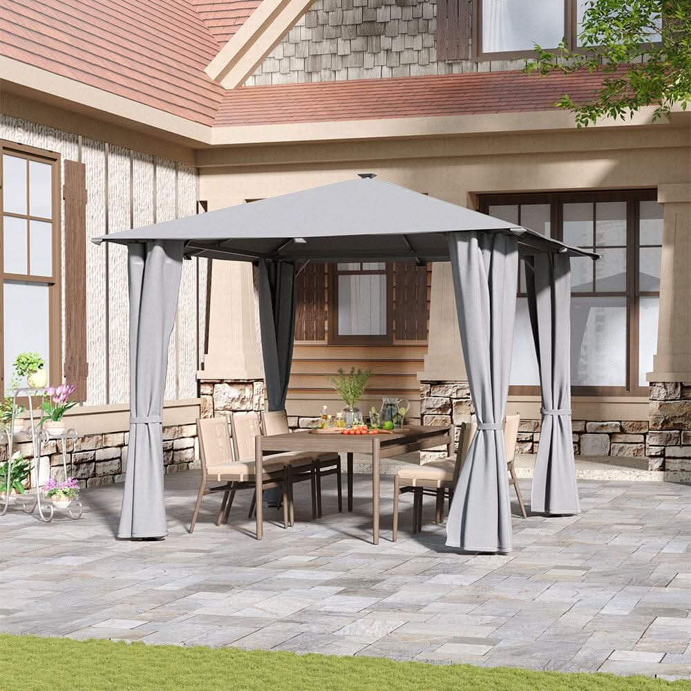 3x3x2.6m / 4x4x2.6m Light Grey / Dark Grey Single Roof Iron Tent with Lights – Square Canopy with Ground Pegs