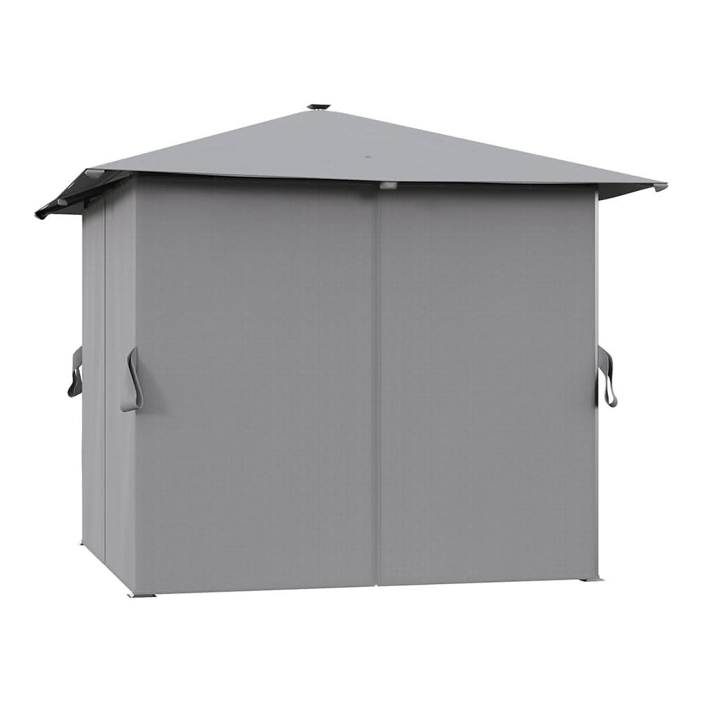 3x3x2.6m / 4x4x2.6m Light Grey / Dark Grey Single Roof Iron Tent with Lights – Square Canopy with Ground Pegs