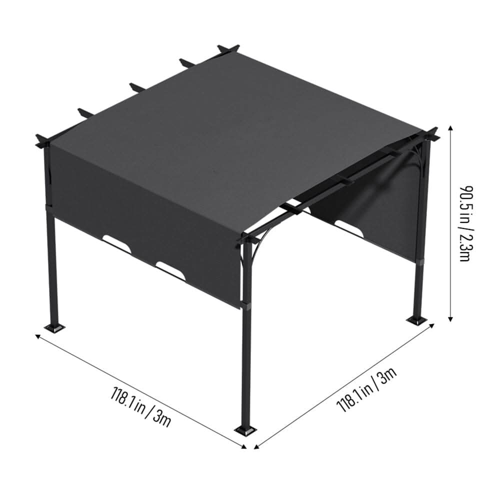 3x3x2.3m/3x4x2.3m Dark Grey Pergola Style Shade Canopy with Adjustable Roof