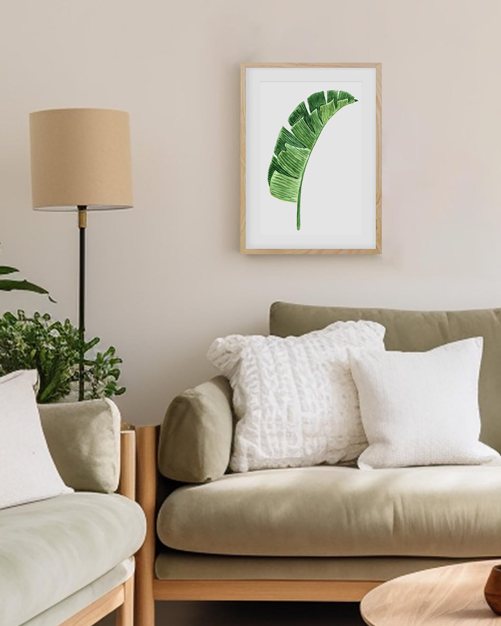Textured Green Watercolour Leaf Art Print
