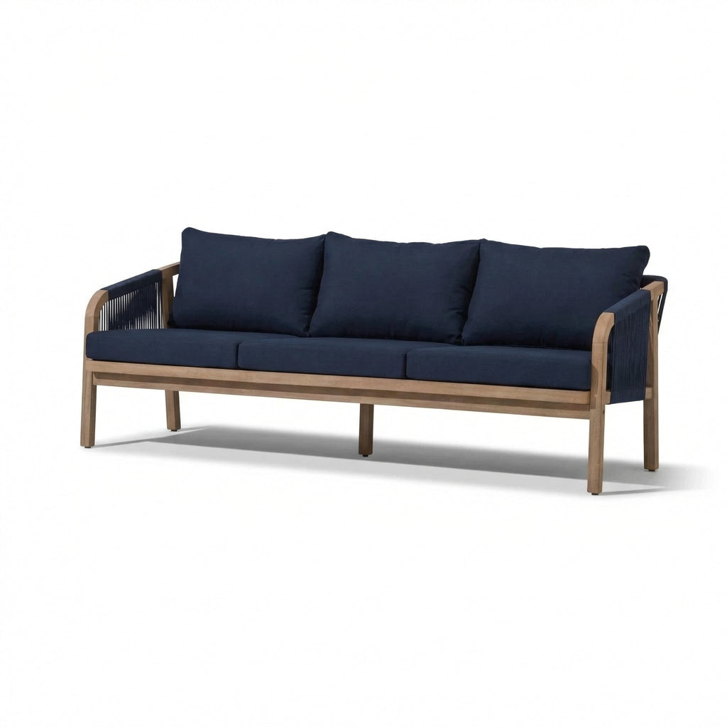 Shiro Wooden Garden Set with 3 Seater Sofa - 2 Shiro Armchairs with Delphi Oval Coffee Table and Side Table