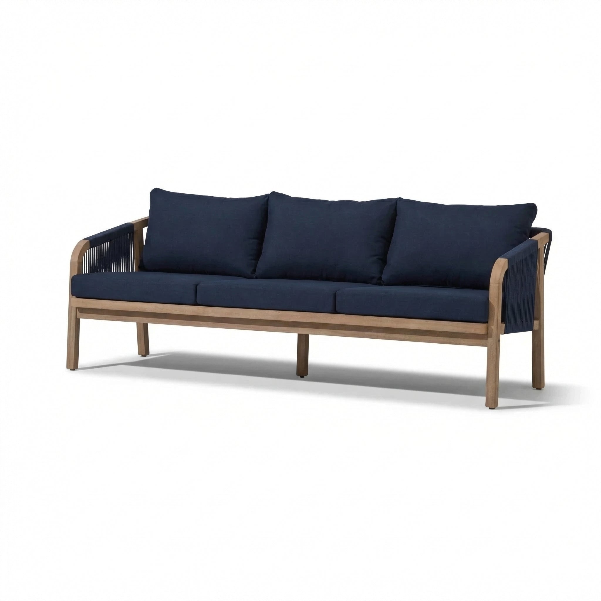 Shiro Wooden Garden Set with 3 Seater Sofa - 2 Shiro Armchairs with Delphi Oval Coffee Table and Side Table