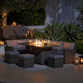 Aston 9 Seater Rattan Garden Corner Sofa Set with Fire Pit - Grey Weave