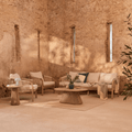 Shiro Wooden Garden Set with 3 Seater Sofa - 2 Shiro Sand Armchairs - Willow Coffee & Side Table