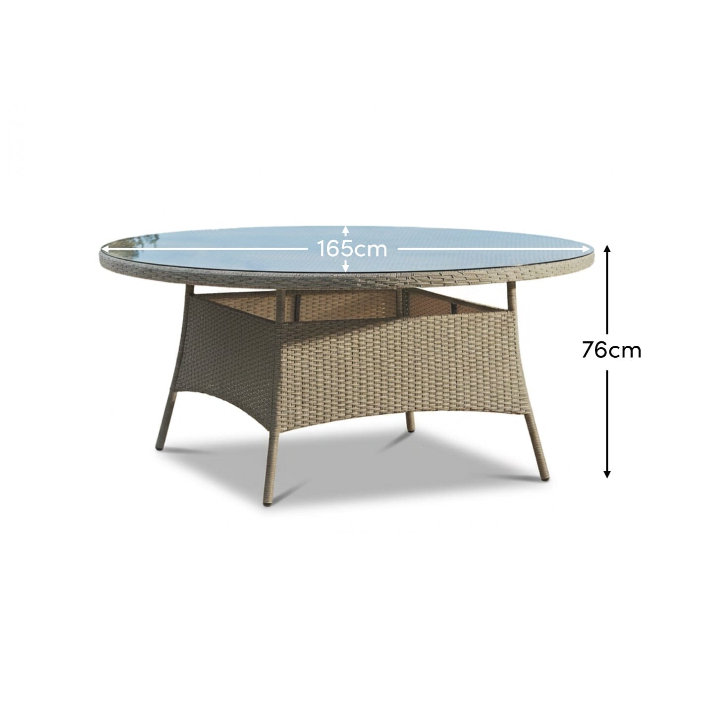Kemble 8 Seater Round Rattan Garden Dining Table - Light Grey with Clear Glass Top