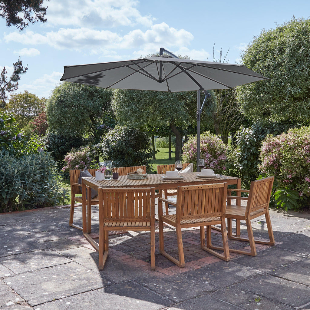 Lennox Table & 6 Lennox Armchairs with Grey Parasol