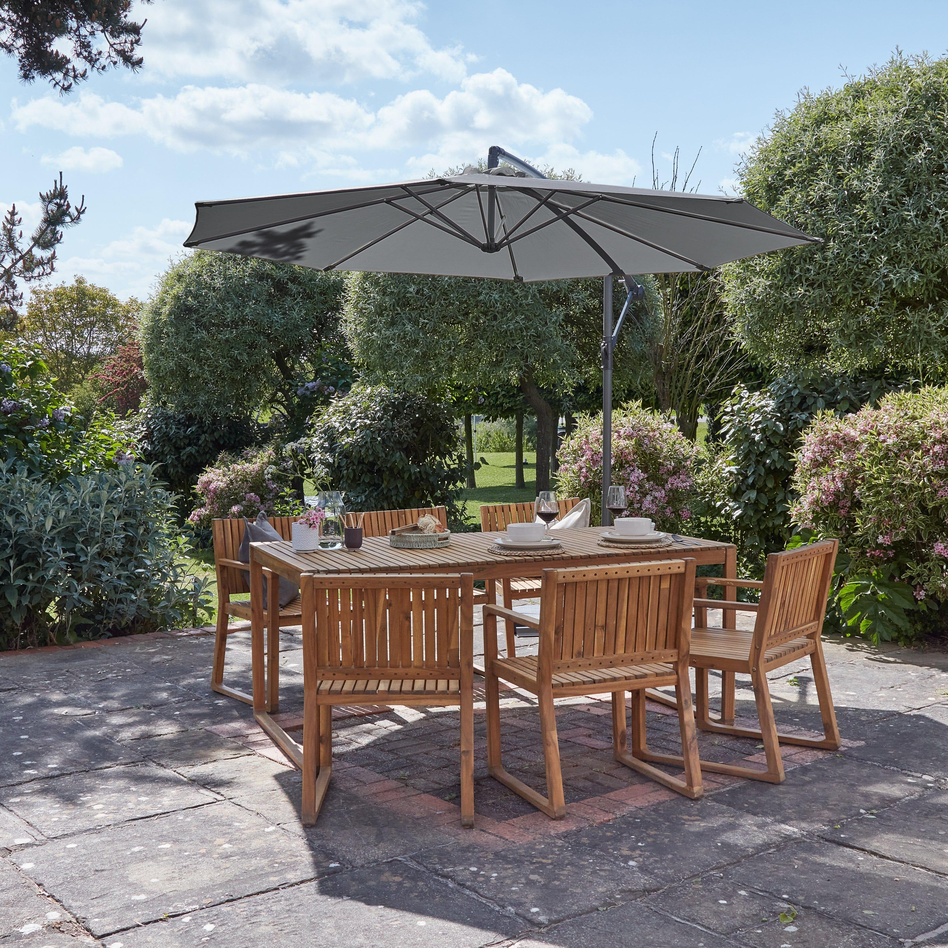 Lennox Table & 6 Lennox Armchairs with Grey Parasol