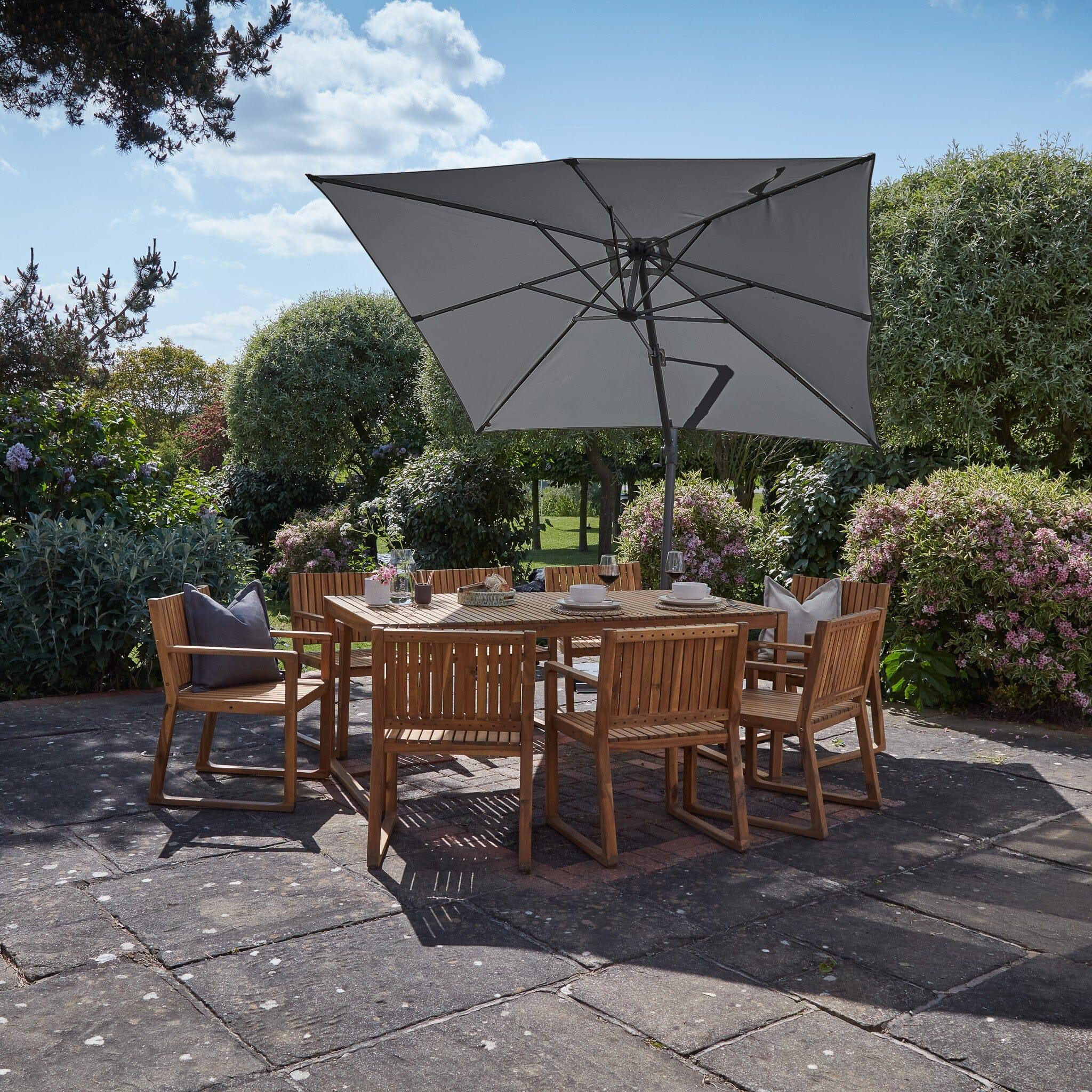 Lennox Table & 6 Lennox Armchairs with Premium Grey Parasol
