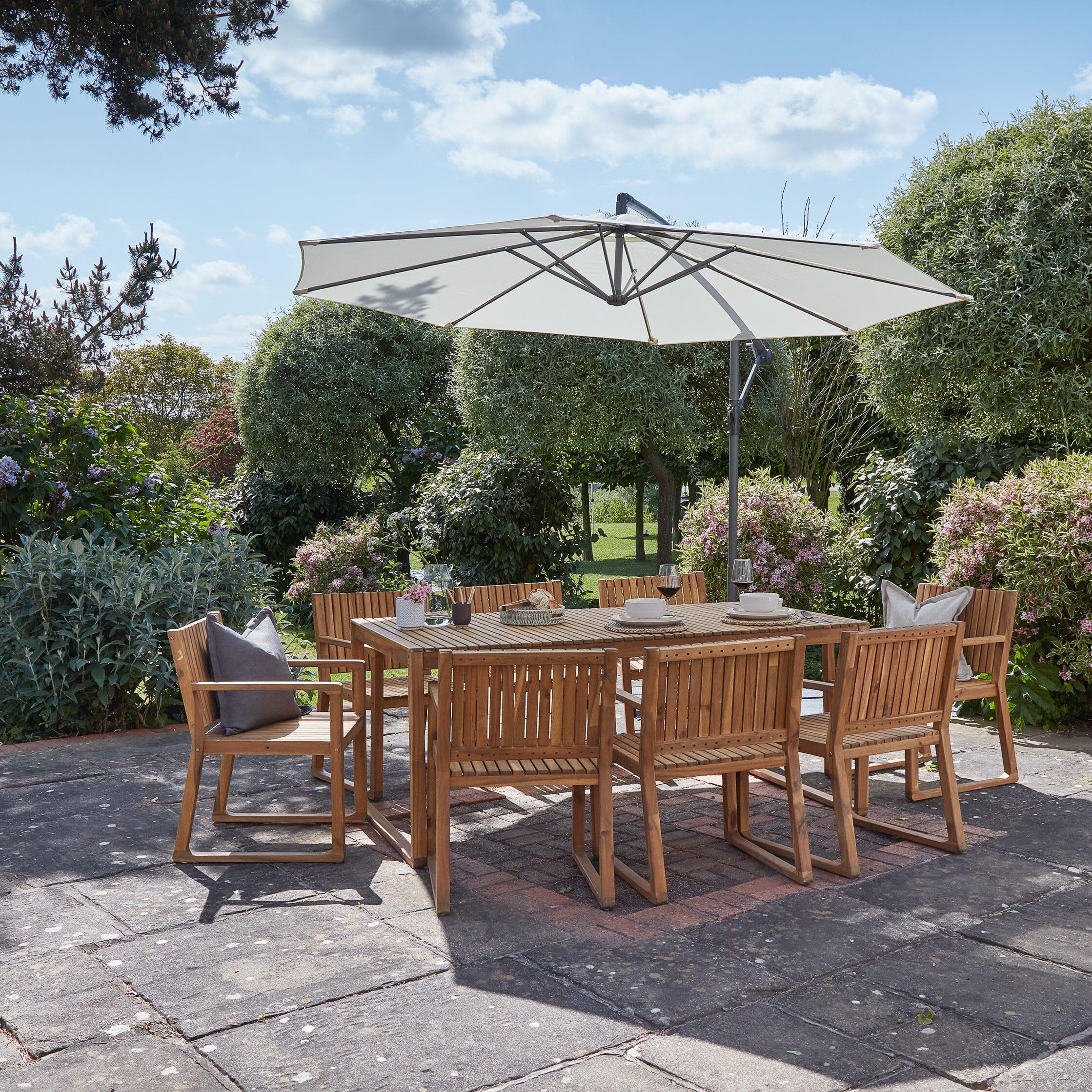 Lennox Table & 8 Lennox Armchairs with Cream Parasol