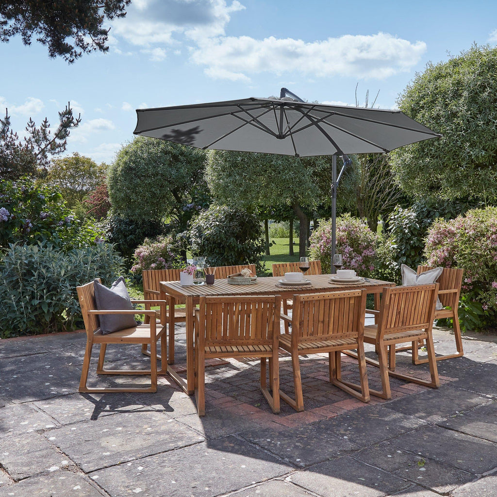 Lennox Table & 8 Lennox Armchairs with Grey Parasol