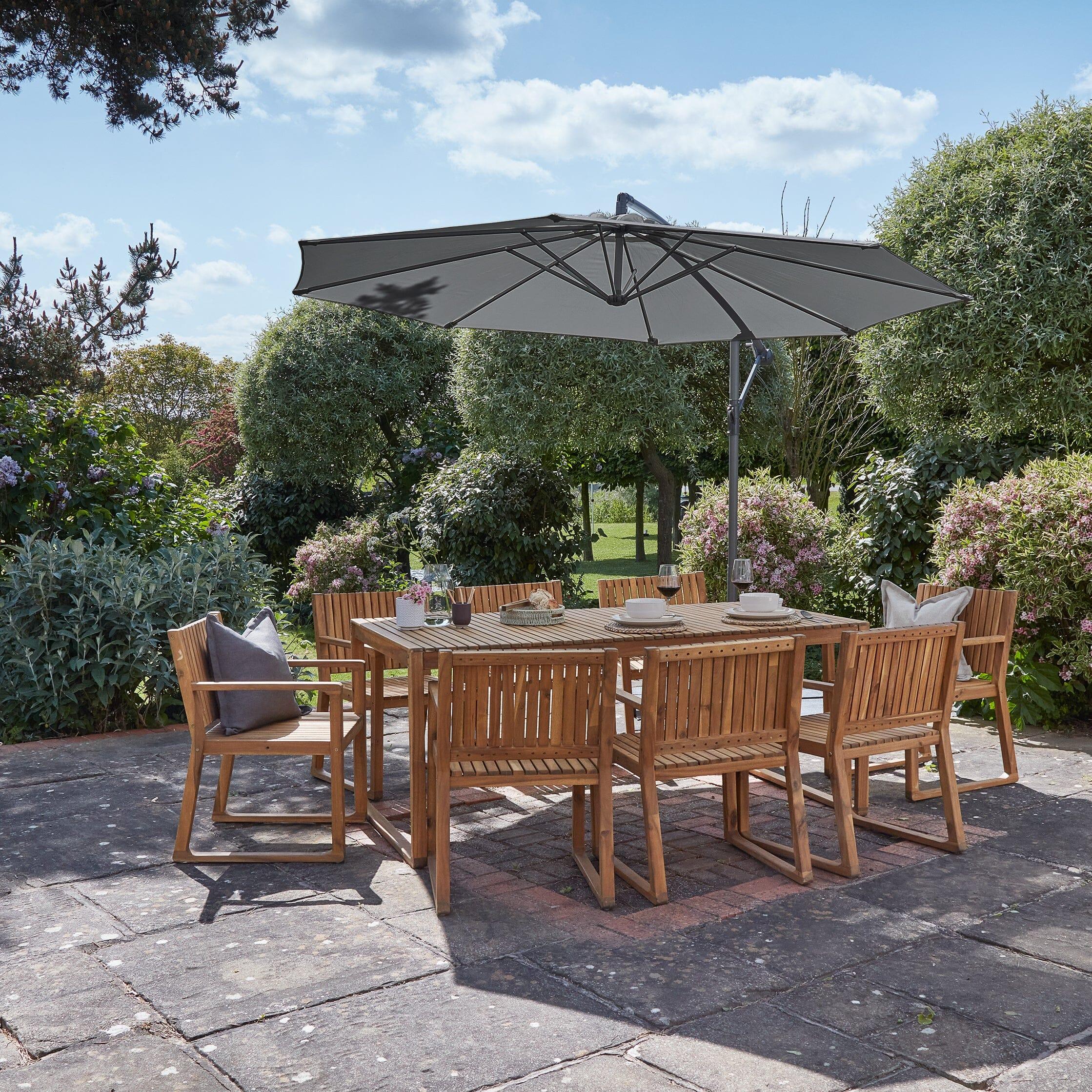 Lennox Table & 8 Lennox Armchairs with Grey Parasol