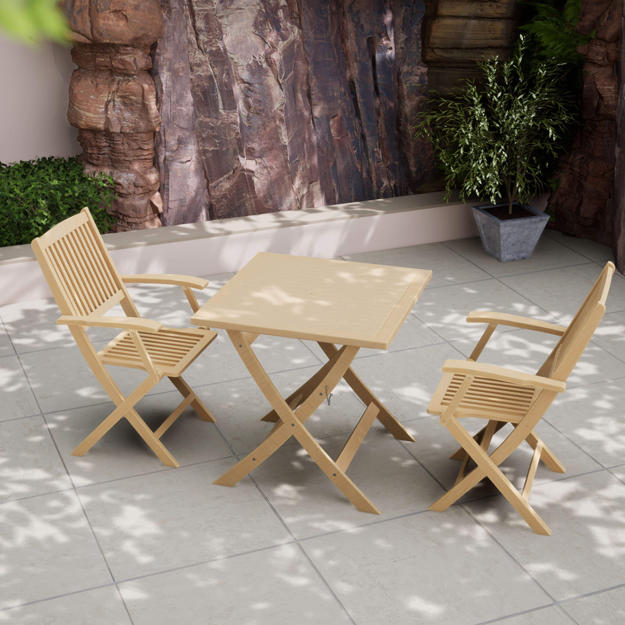 London Outdoor 2 Seater Square Folding Bistro Table and Chairs - Natural