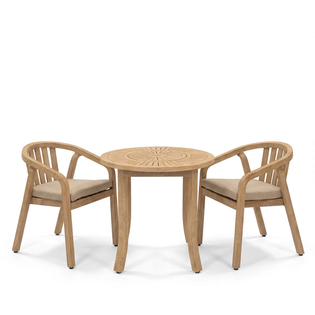 Maris Outdoor 2 Seater Round Bistro Dining Table and Chairs - Natural