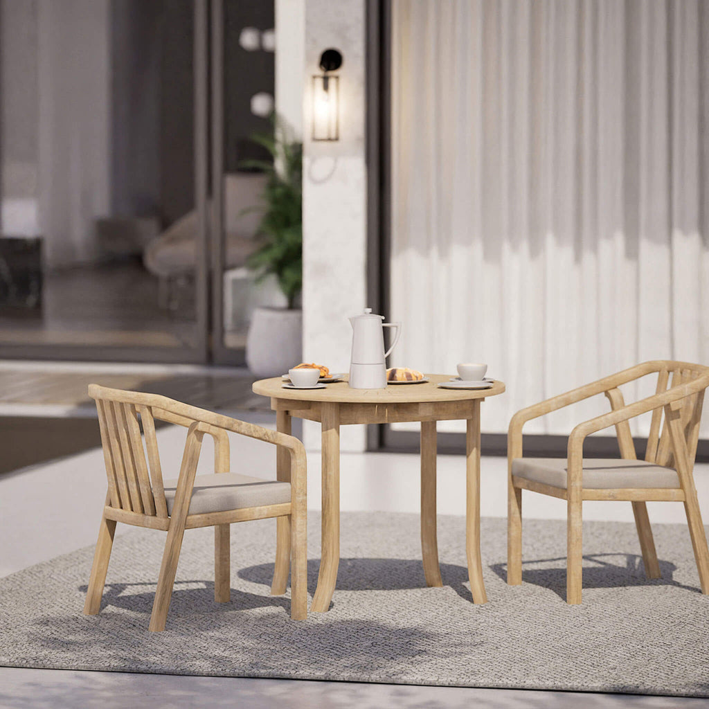 Maris Outdoor 2 Seater Round Bistro Dining Table and Chairs - Natural